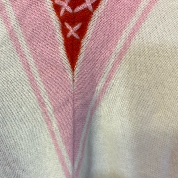 Dinameta Vintage Cashmere V Neck Sweater Drawstring Waist Cream Red Pink Stripe - Picture 3 of 7